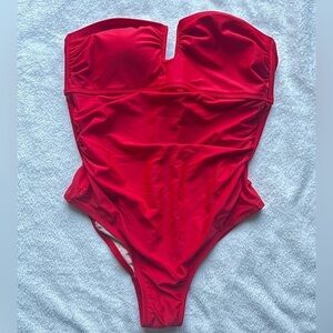 Strapless Size 17 XL Kona Sol bright red one piece full coverage  beach swimsuit